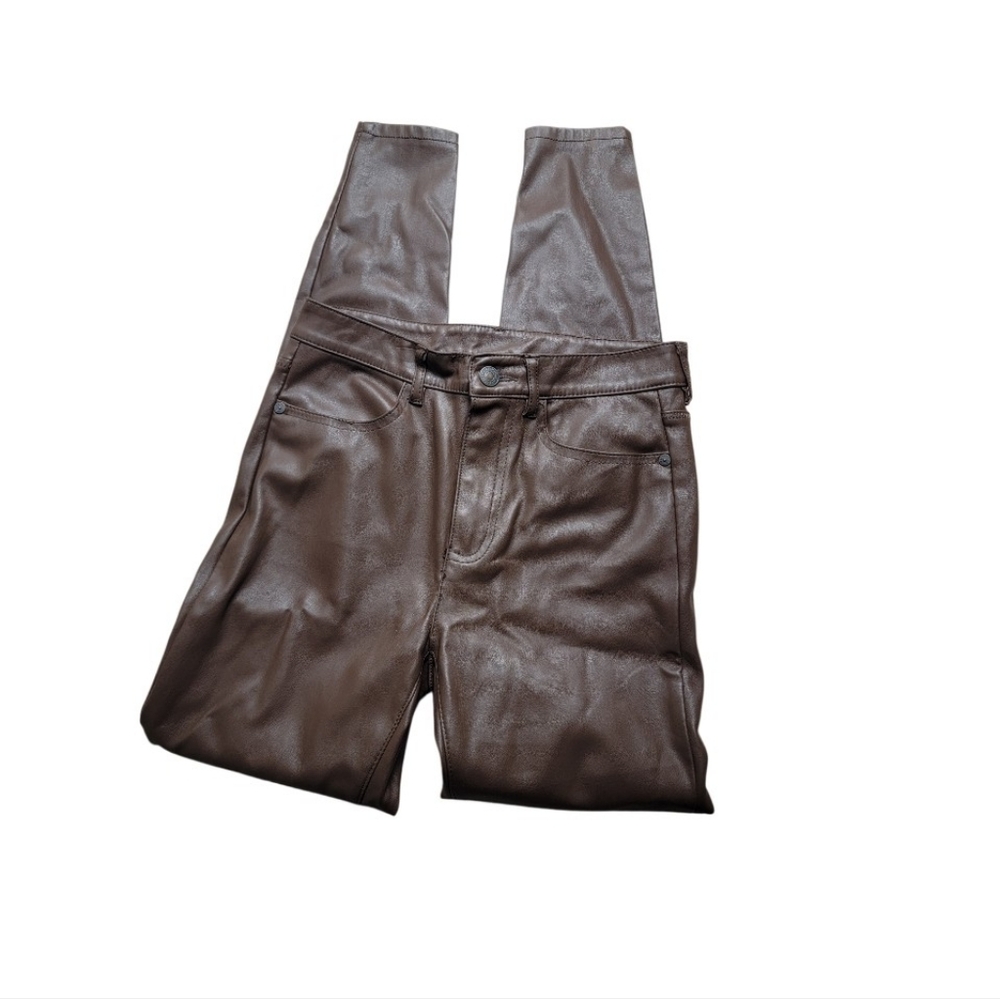 Free People Vegan Leather Long & Lean Pants Brown Size 27